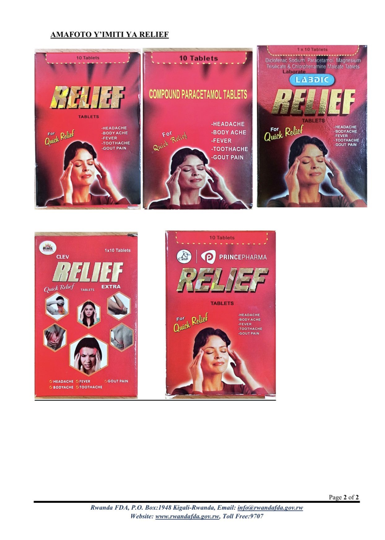 Rwanda FDA yahagaritse itumizwa, ikwirakwizwa n’ikoreshwa ry’ibinini byitwa RELIEF