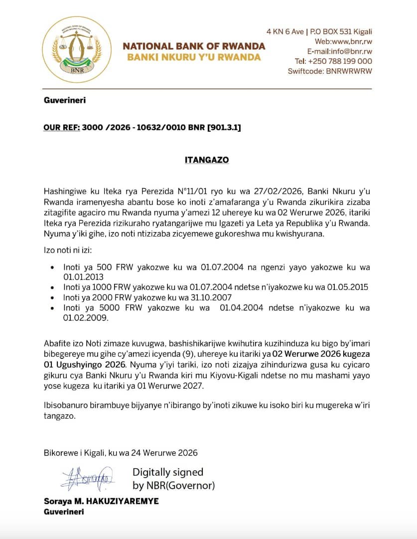 Inoti zishaje zahawe amezi 12 yo kuzihindura mbere yo guta agaciro